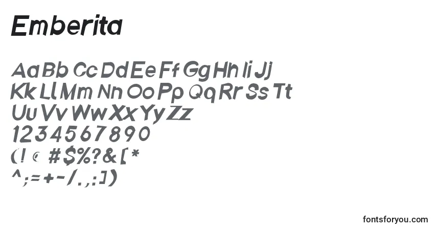 A fonte Emberita – alfabeto, números, caracteres especiais