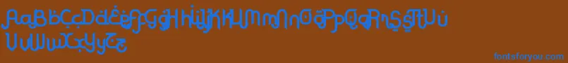 RodjaBoldAltEnd-Schriftart – Blaue Schriften auf braunem Hintergrund