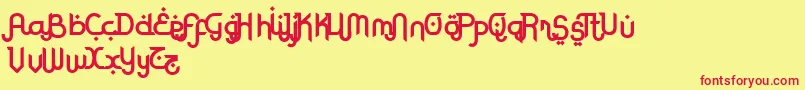 RodjaBoldAltEnd-Schriftart – Rote Schriften auf gelbem Hintergrund