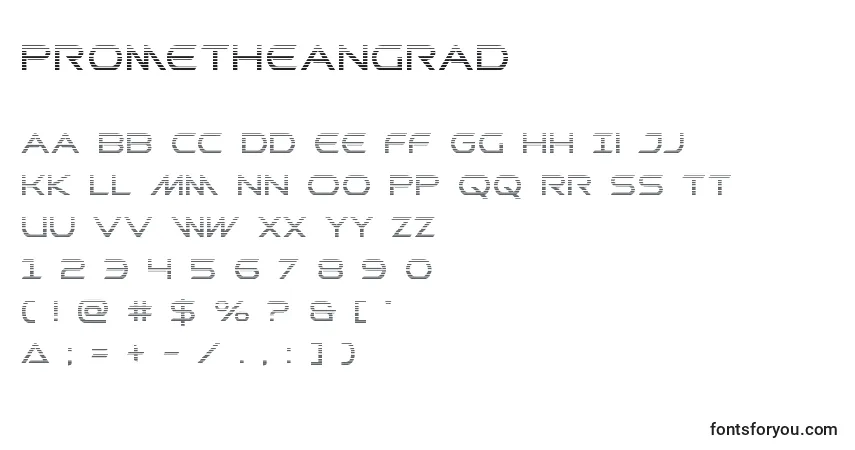 Czcionka Prometheangrad – alfabet, cyfry, specjalne znaki