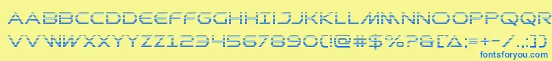 フォントPrometheangrad – 青い文字が黄色の背景にあります。