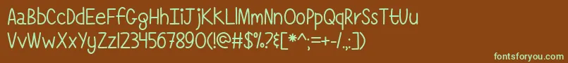 フォントSimplyComplicatedOtf – 緑色の文字が茶色の背景にあります。