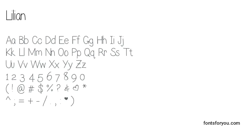 Lilian-fontti – aakkoset, numerot, erikoismerkit