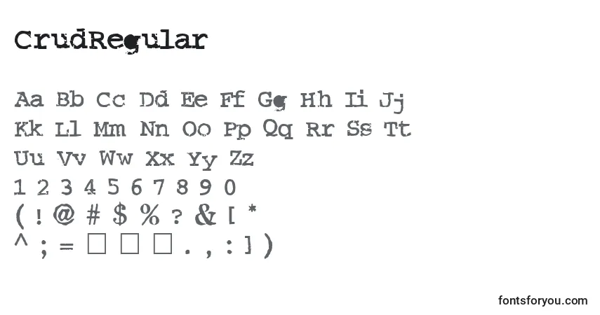 A fonte CrudRegular – alfabeto, números, caracteres especiais