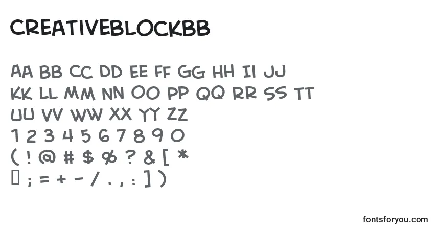 characters of creativeblockbb font, letter of creativeblockbb font, alphabet of  creativeblockbb font