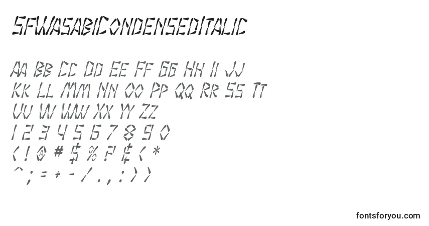 Шрифт SfWasabiCondensedItalic – алфавит, цифры, специальные символы