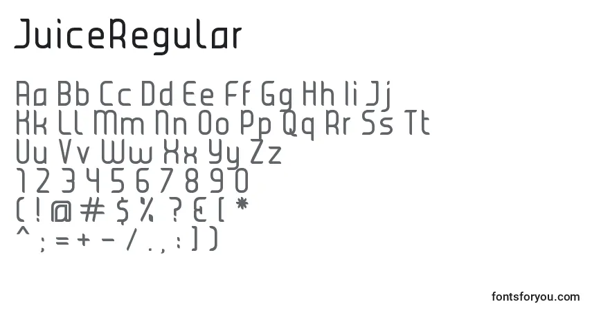 A fonte JuiceRegular – alfabeto, números, caracteres especiais