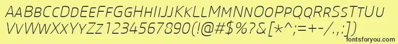 フォントCoreSansMSc25ExtralightItalic – 黒い文字の黄色い背景