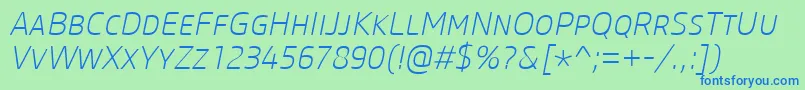 CoreSansMSc25ExtralightItalic Font – Blue Fonts on Green Background