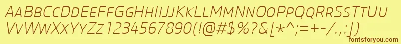 CoreSansMSc25ExtralightItalic Font – Brown Fonts on Yellow Background