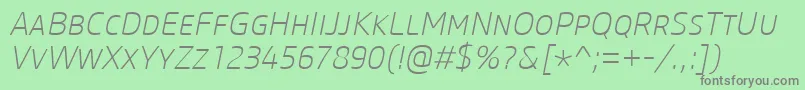 フォントCoreSansMSc25ExtralightItalic – 緑の背景に灰色の文字