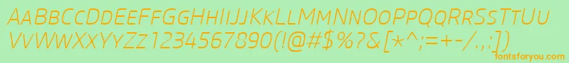 CoreSansMSc25ExtralightItalic Font – Orange Fonts on Green Background