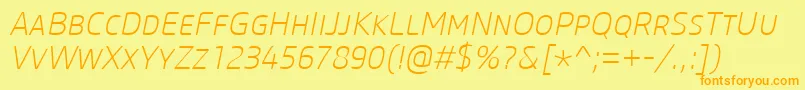 CoreSansMSc25ExtralightItalic Font – Orange Fonts on Yellow Background