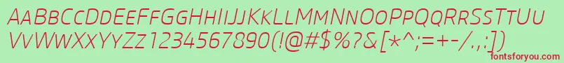 フォントCoreSansMSc25ExtralightItalic – 赤い文字の緑の背景