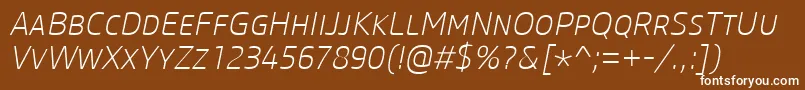 フォントCoreSansMSc25ExtralightItalic – 茶色の背景に白い文字