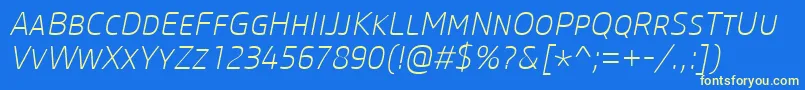 CoreSansMSc25ExtralightItalic Font – Yellow Fonts on Blue Background