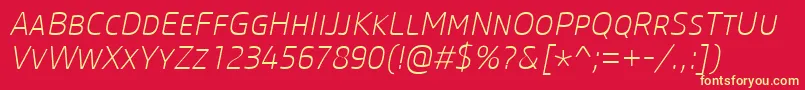 CoreSansMSc25ExtralightItalic Font – Yellow Fonts on Red Background