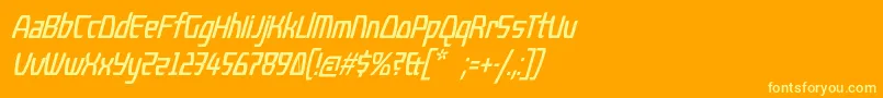 KompressorItalic-Schriftart – Gelbe Schriften auf orangefarbenem Hintergrund