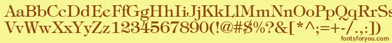 フォントItcTiffanyLtMedium – 茶色の文字が黄色の背景にあります。