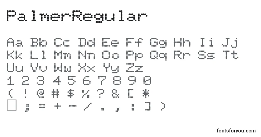 A fonte PalmerRegular – alfabeto, números, caracteres especiais