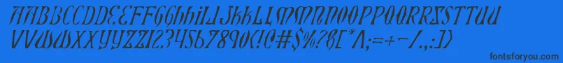 Fonte XiphosLightItalic – fontes pretas em um fundo azul