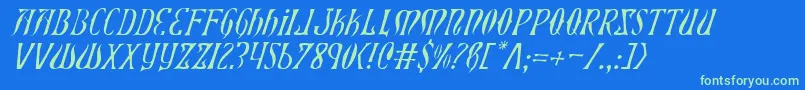 XiphosLightItalic-Schriftart – Grüne Schriften auf blauem Hintergrund