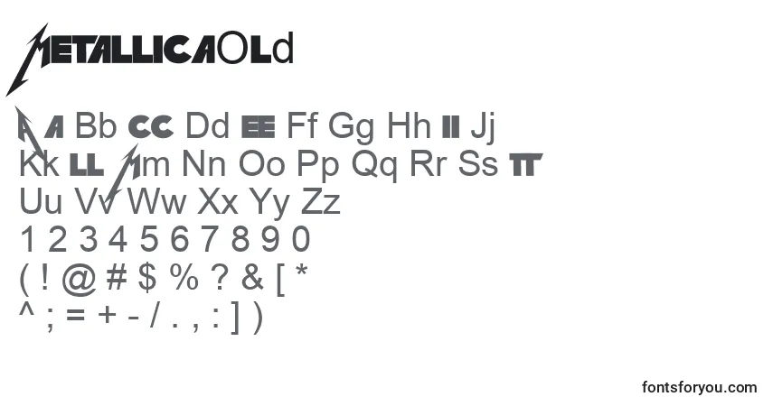 Czcionka MetallicaOld – alfabet, cyfry, specjalne znaki