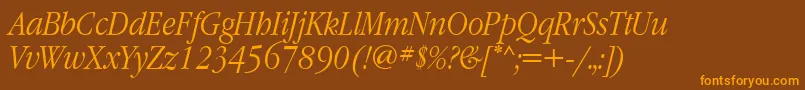 Fonte GaramondnarrowettItalic – fontes laranjas em um fundo marrom