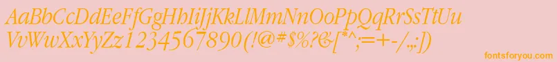 GaramondnarrowettItalic-Schriftart – Orangefarbene Schriften auf rosa Hintergrund