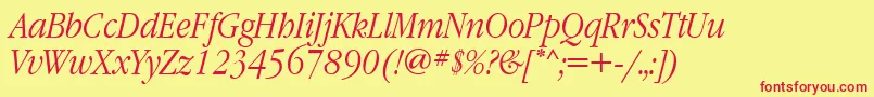 GaramondnarrowettItalic Font – Red Fonts on Yellow Background