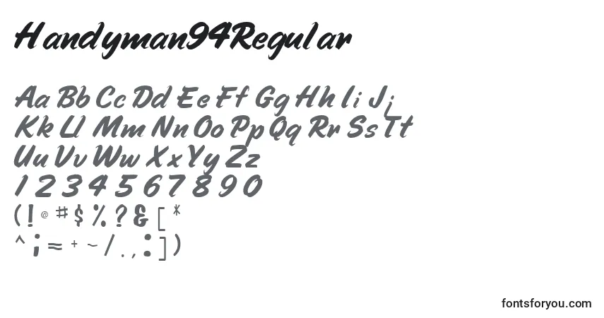 Schriftart Handyman94Regular – Alphabet, Zahlen, spezielle Symbole