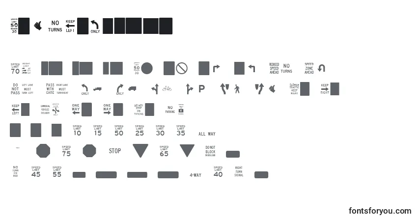 Czcionka EsriUsMutcd1 – alfabet, cyfry, specjalne znaki