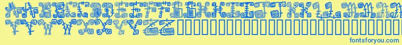 フォントSpazzzcaps – 青い文字が黄色の背景にあります。