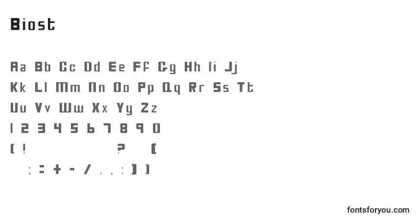 Czcionka Biost – alfabet, cyfry, specjalne znaki