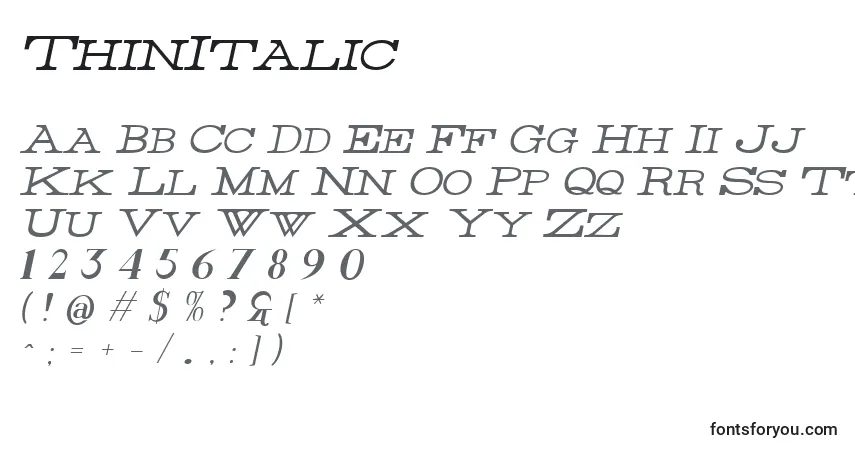 Шрифт ThinItalic – алфавит, цифры, специальные символы