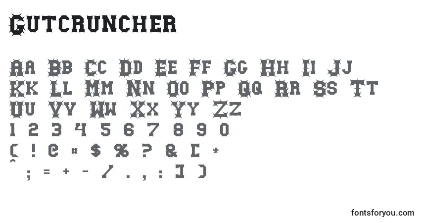 Czcionka Gutcruncher – alfabet, cyfry, specjalne znaki