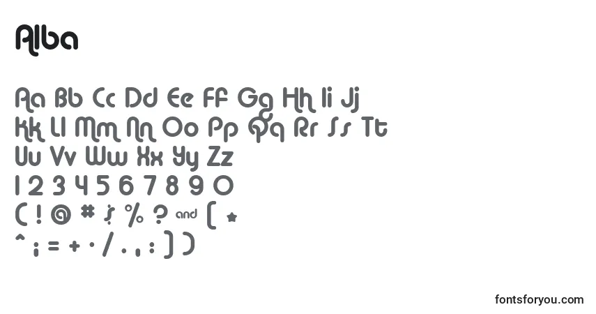 A fonte Alba – alfabeto, números, caracteres especiais