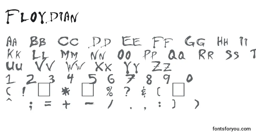 Schriftart Floydian – Alphabet, Zahlen, spezielle Symbole