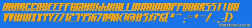 CraterfaceShrapnelBb-Schriftart – Orangefarbene Schriften auf blauem Hintergrund