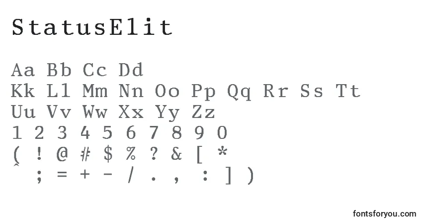 A fonte StatusEliteBold – alfabeto, números, caracteres especiais