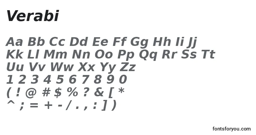 Czcionka Verabi – alfabet, cyfry, specjalne znaki