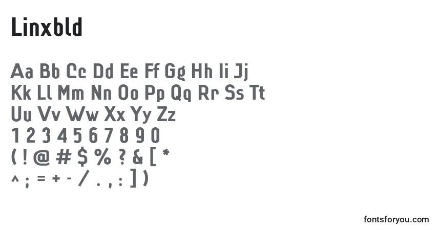 Czcionka Linxbld – alfabet, cyfry, specjalne znaki