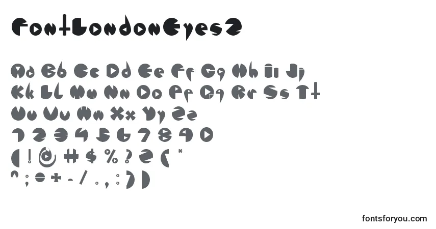 Czcionka FontLondonEyes2 – alfabet, cyfry, specjalne znaki