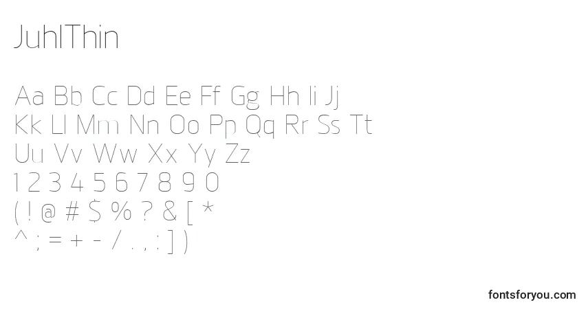 Schriftart JuhlThin – Alphabet, Zahlen, spezielle Symbole