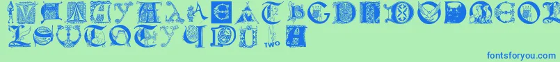 Lettersbats-Schriftart – Blaue Schriften auf grünem Hintergrund