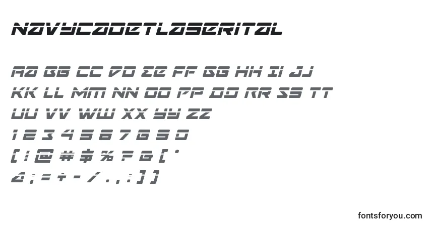 Schriftart Navycadetlaserital – Alphabet, Zahlen, spezielle Symbole