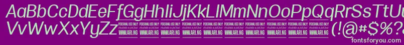 Fonte SpecifypersonalNormmediumitalic – fontes verdes em um fundo violeta