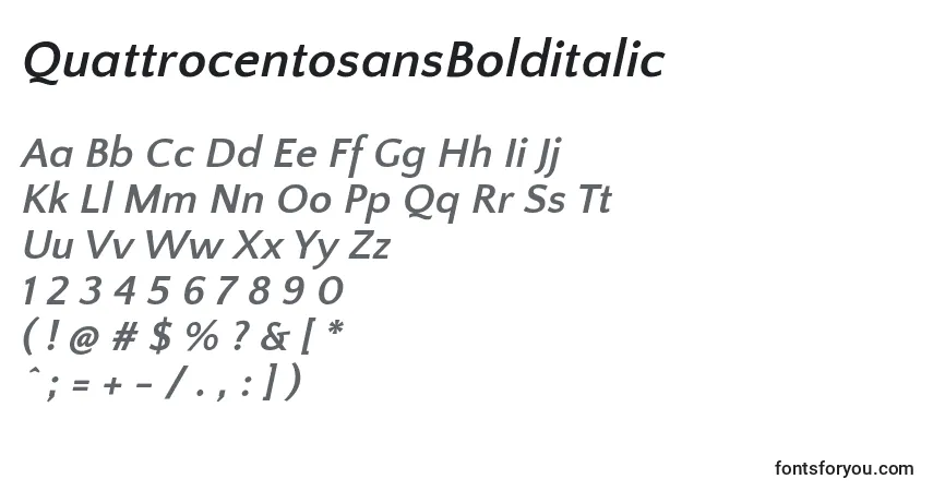 Schriftart QuattrocentosansBolditalic – Alphabet, Zahlen, spezielle Symbole