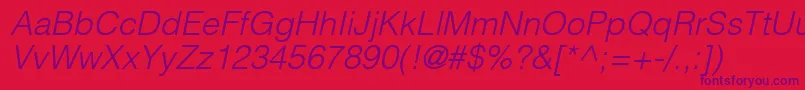 Czcionka ContextLightSsiLightItalic – fioletowe czcionki na czerwonym tle