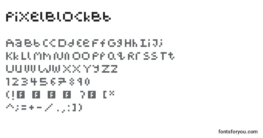 caractères de police pixelblockbb, lettres de police pixelblockbb, alphabet de police pixelblockbb